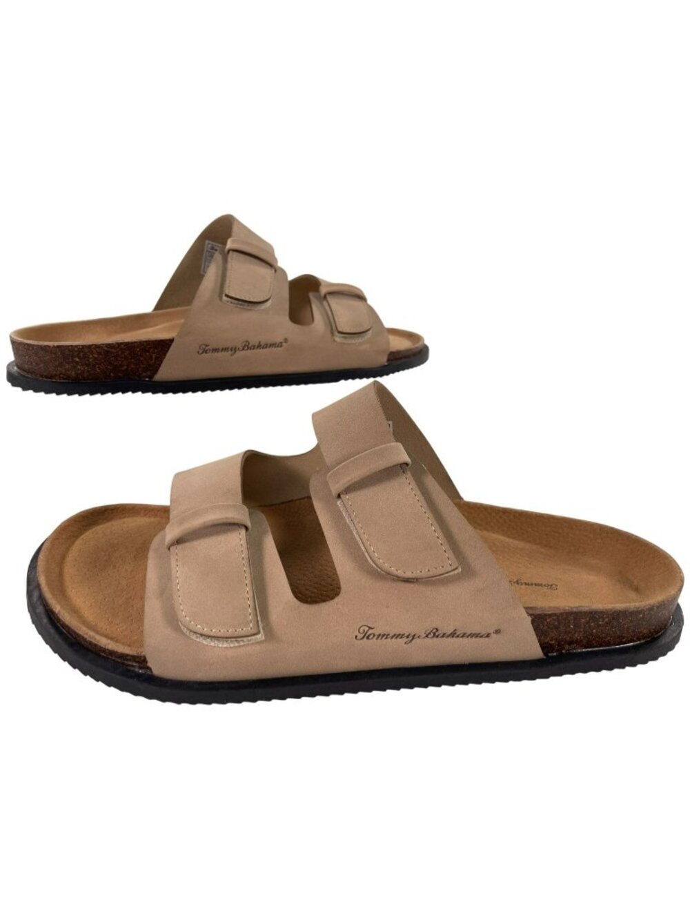 Tommy Bahama Double Strap Sandals Beige Leather Adjustable Slides Men's US10 NEW